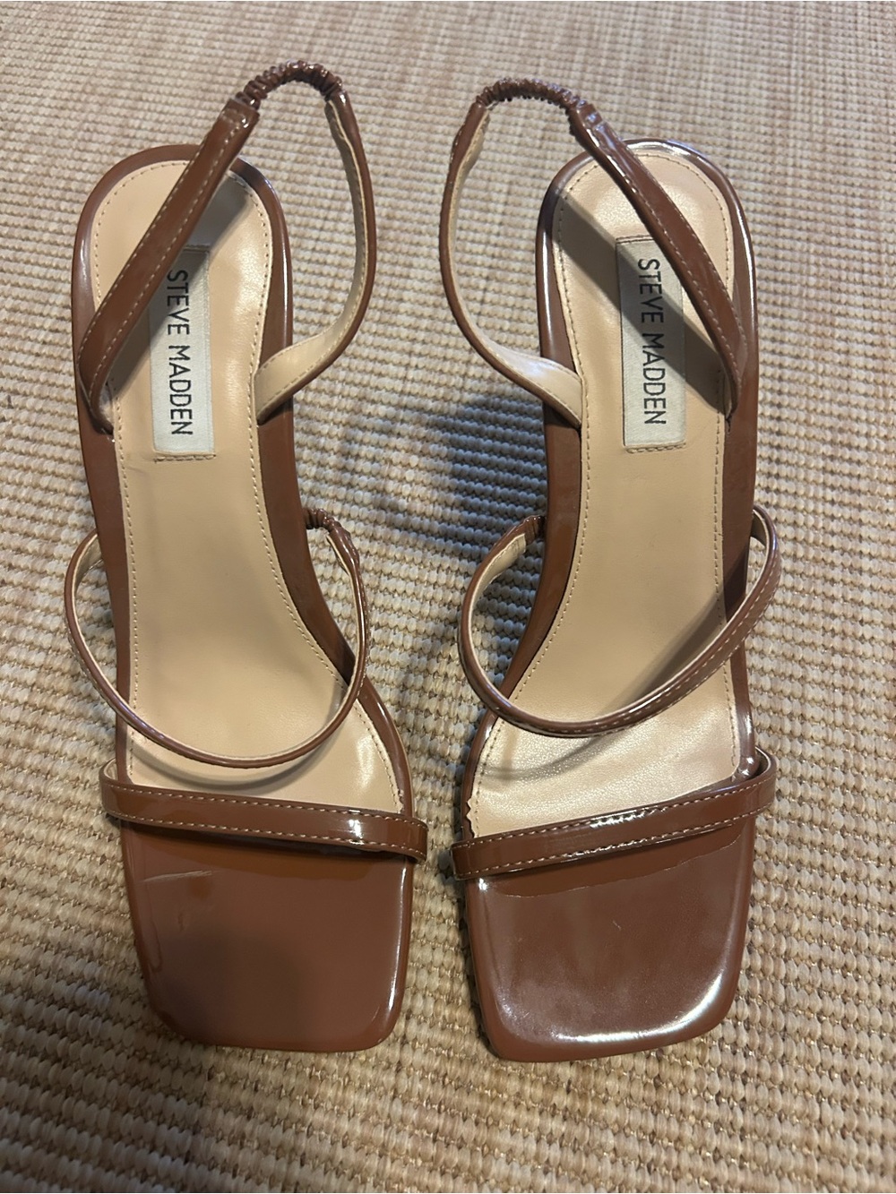 Steve Madden Patent Cognac Strappy Slingback Sandals